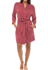 Women's Rose Taupe Classic Knit Robe with Pockets, Lightweight Knee Length Bathrobe