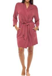 Women's Rose Taupe Classic Knit Robe with Pockets, Lightweight Knee Length Bathrobe