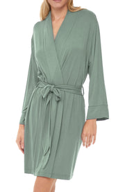 Women's Sage Green Classic Knit Robe with Pockets, Lightweight Knee Length Bathrobe