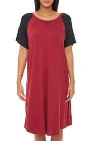 Burgundy /black Maternity Breastfeeding Nightshirt, Nightgown with Zipper for Nursing, Sleep Shirt Pajama Top