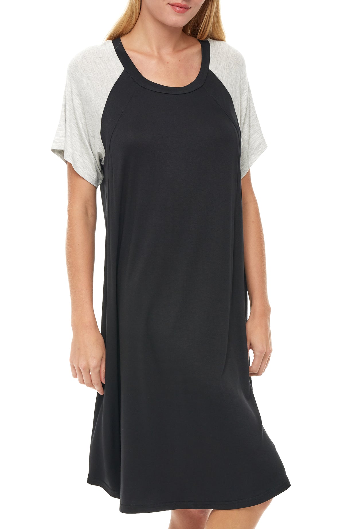 Black Maternity Breastfeeding Nightshirt, Nightgown with Zipper for Nursing, Sleep Shirt Pajama Top