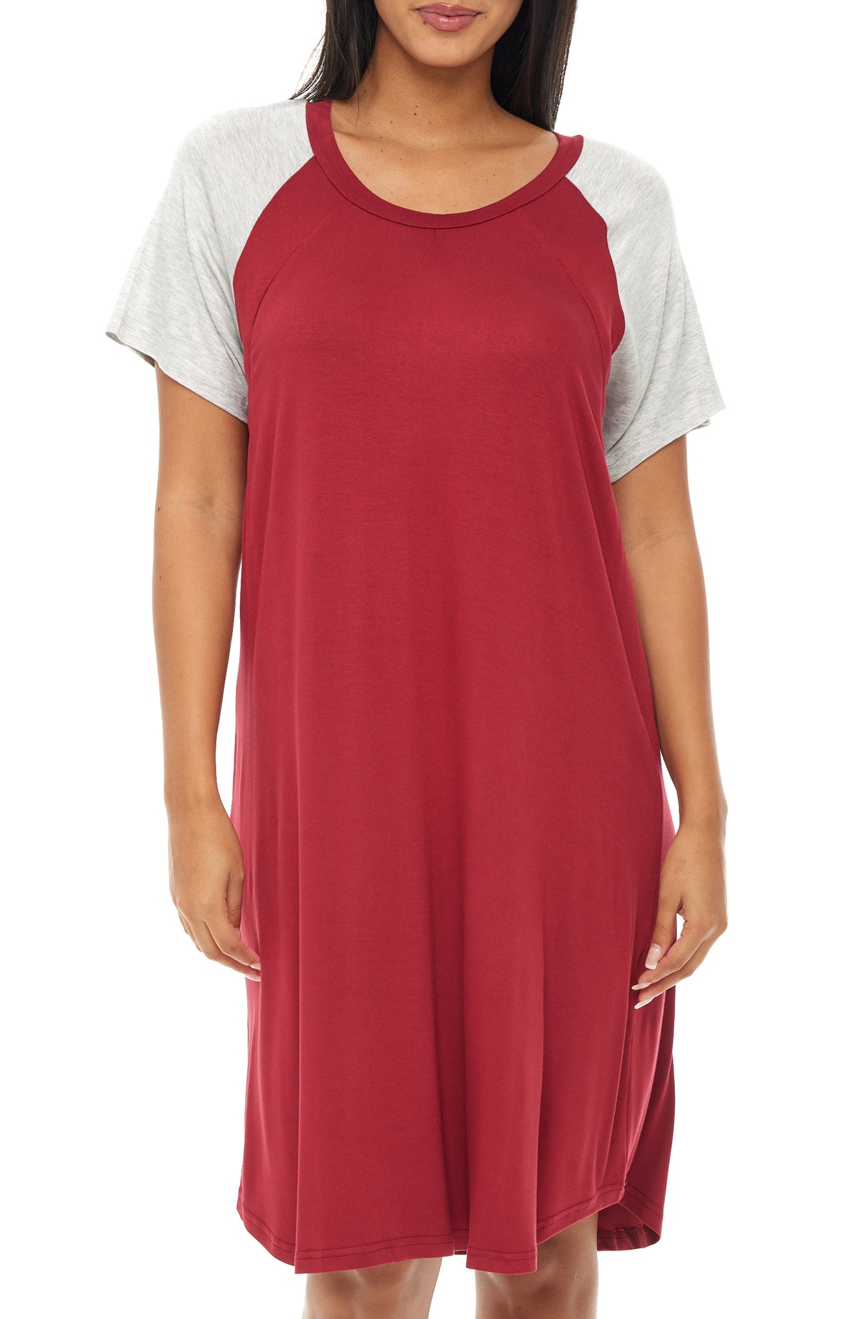 Burgundy /gray Maternity Breastfeeding Nightshirt, Nightgown with Zipper for Nursing, Sleep Shirt Pajama Top