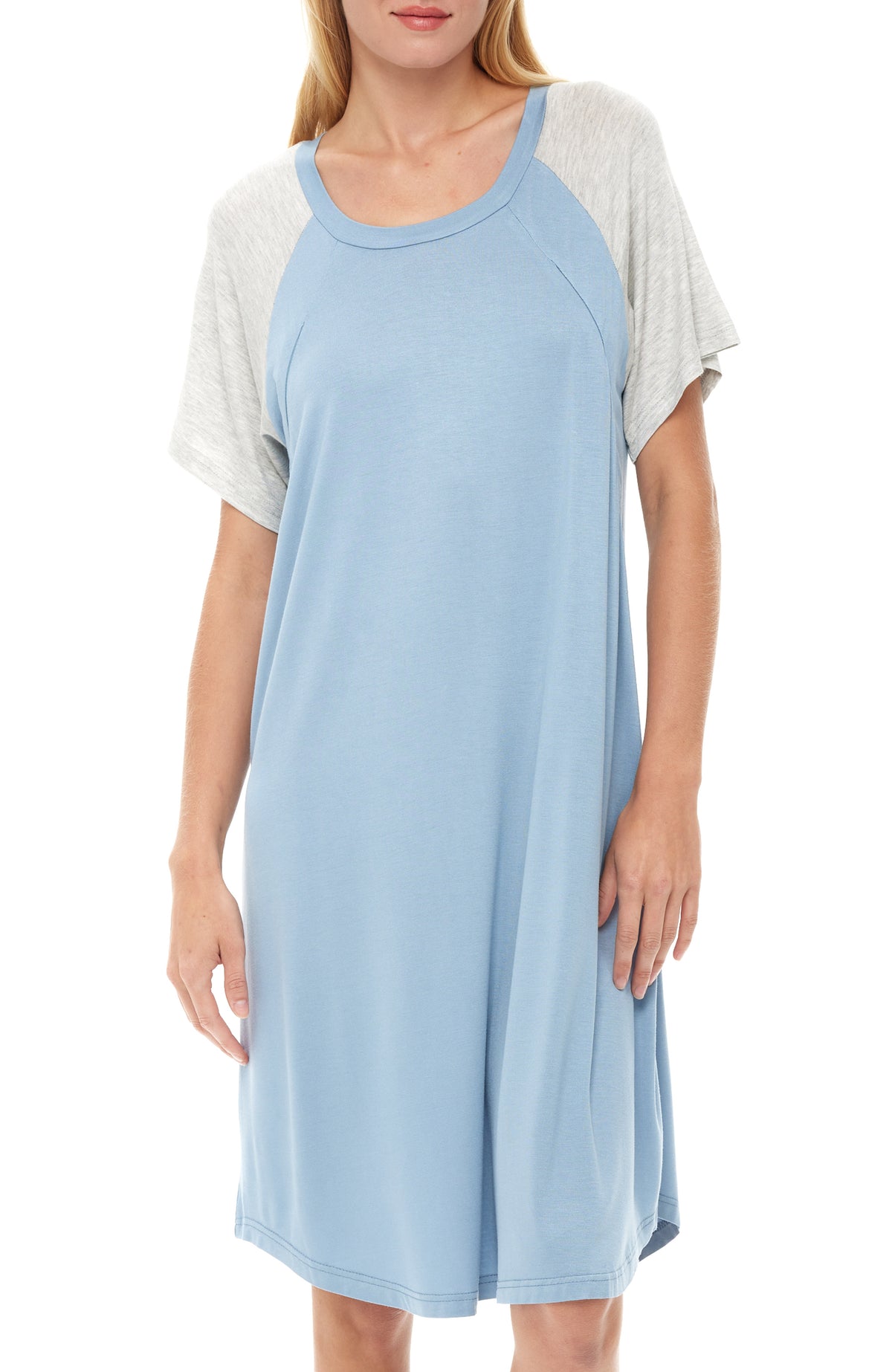 Faded Denim Maternity Breastfeeding Nightshirt, Nightgown with Zipper for Nursing, Sleep Shirt Pajama Top