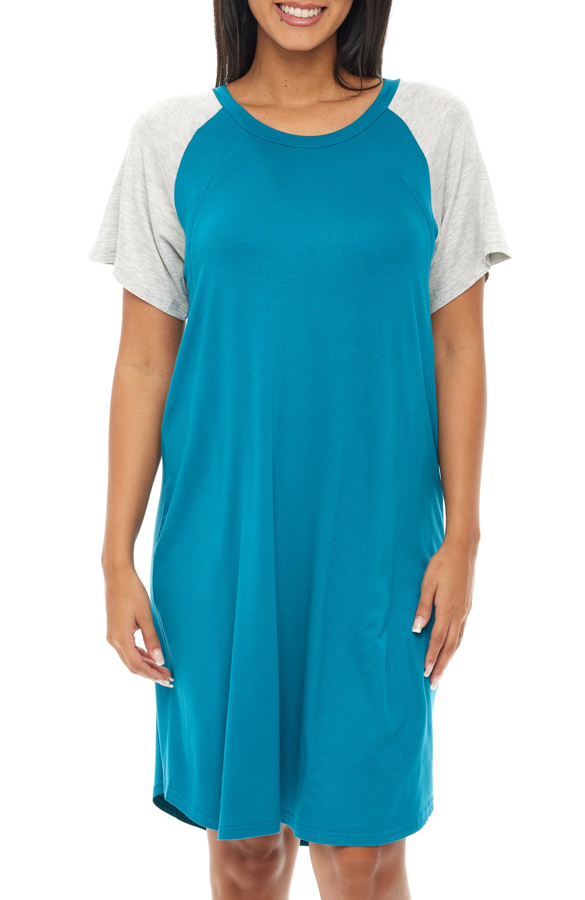 Turquoise Maternity Breastfeeding Nightshirt, Nightgown with Zipper for Nursing, Sleep Shirt Pajama Top