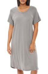 Steel Gray Maternity Breastfeeding Nightshirt, Nightgown with Zipper for Nursing, Sleep Shirt Pajama Top