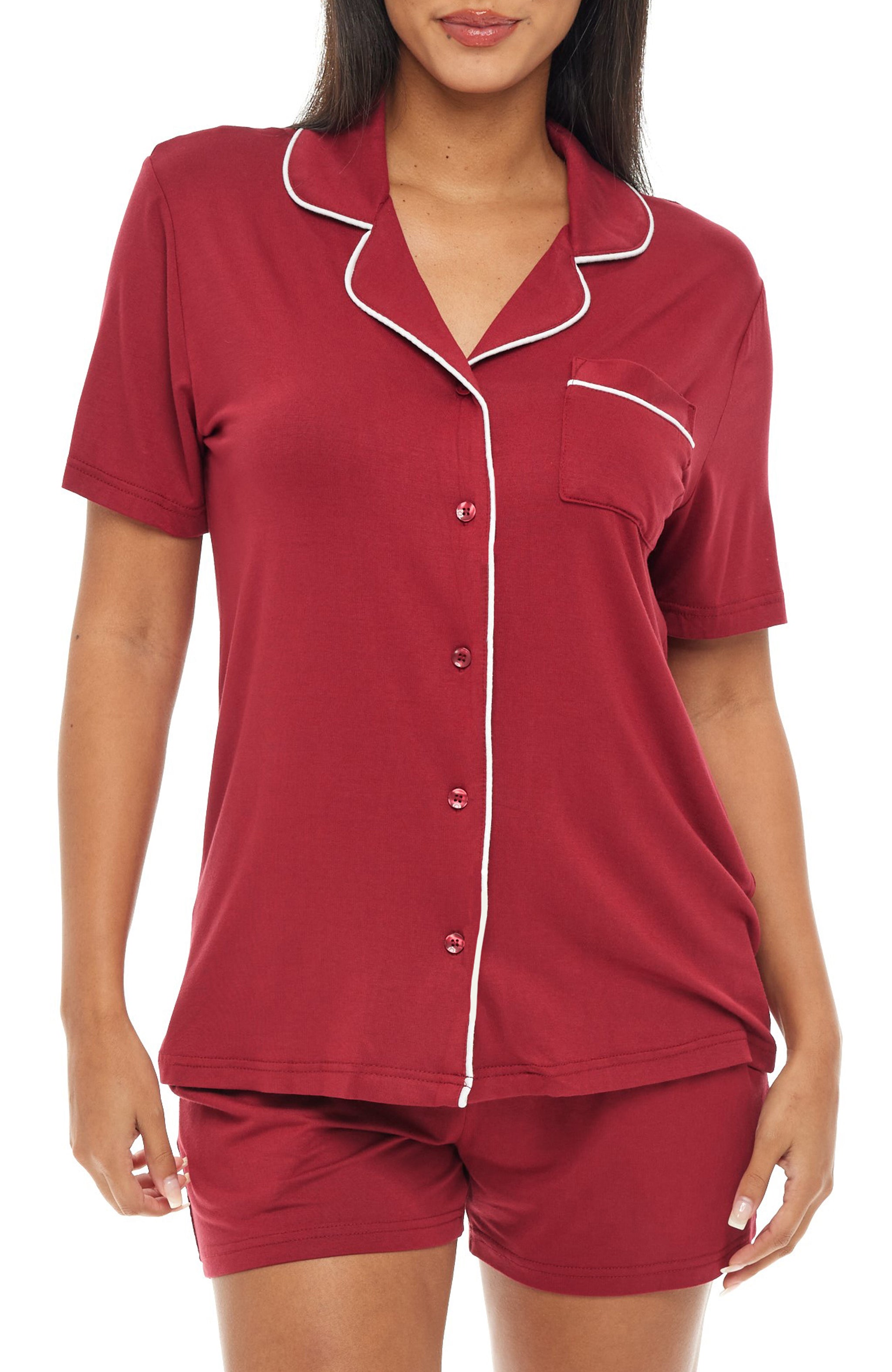ADR Womens Soft Knit Jersey Pajamas Lounge Set, Short Sleeve Top