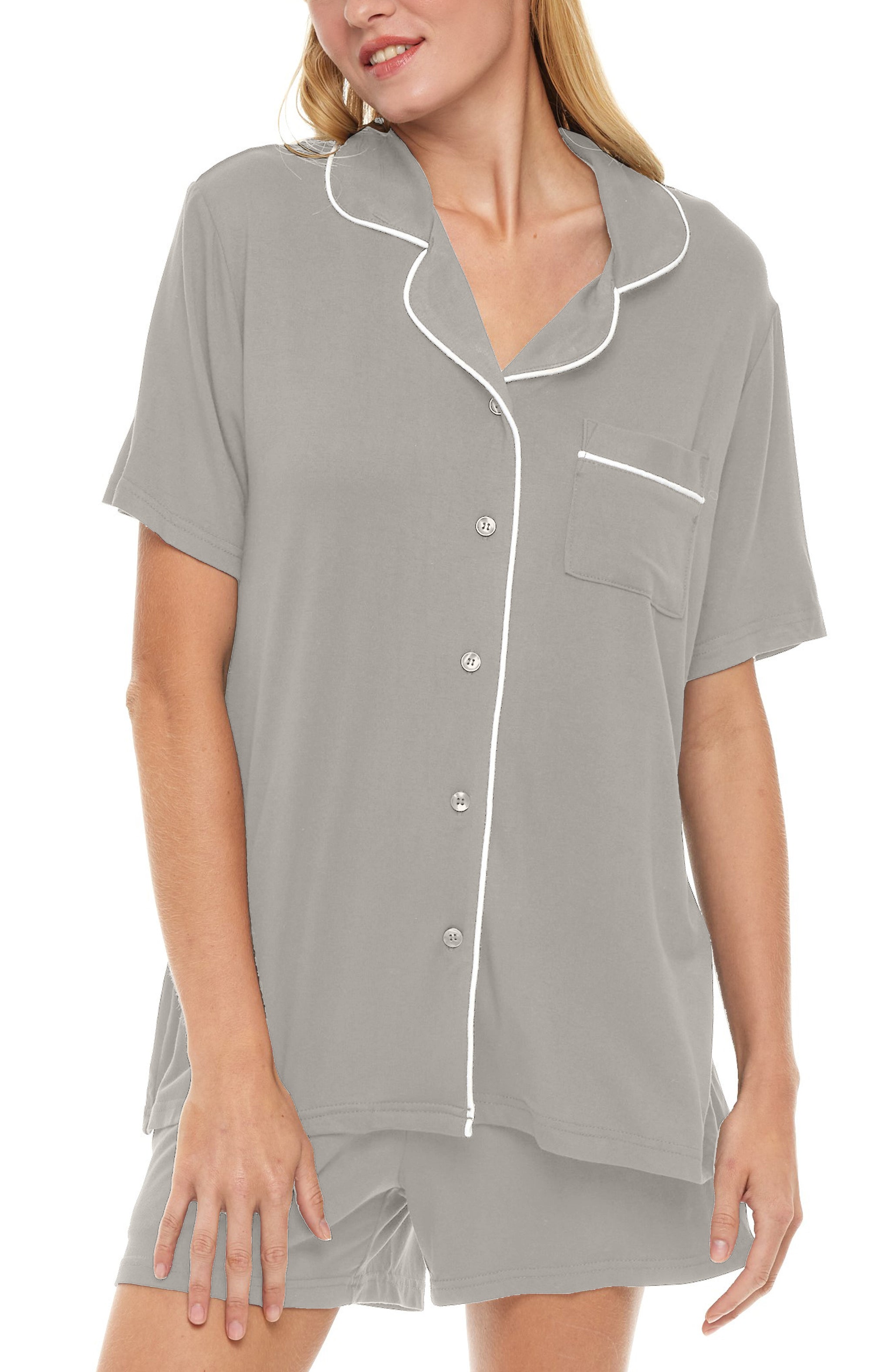 ADR Womens Soft Knit Jersey Pajamas Lounge Set, Short Sleeve Top