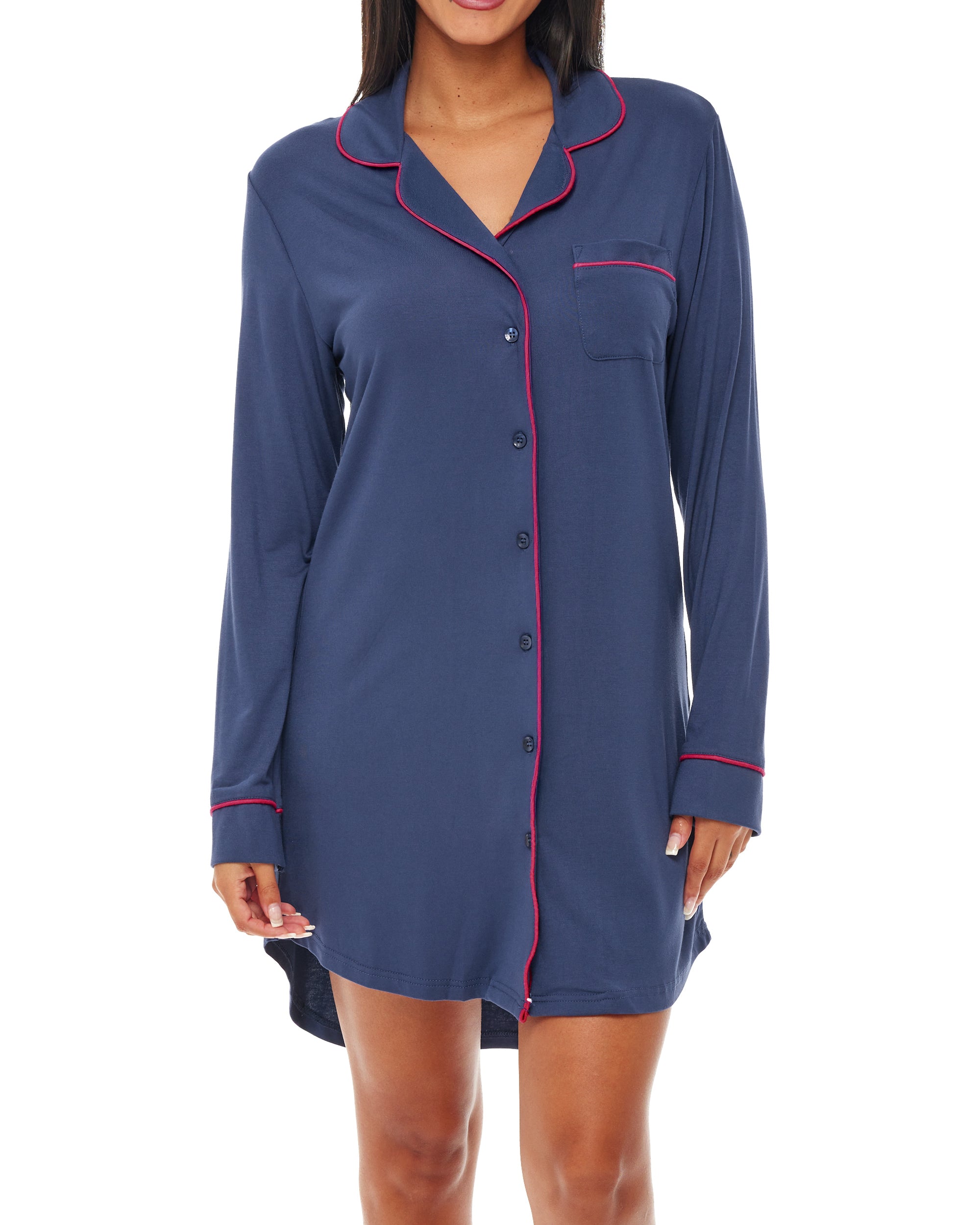 pajama dress shirt cheibear Women's Notched Collar Thigh Length Button Down Pajama Shirt Dress with Pocket Small Black