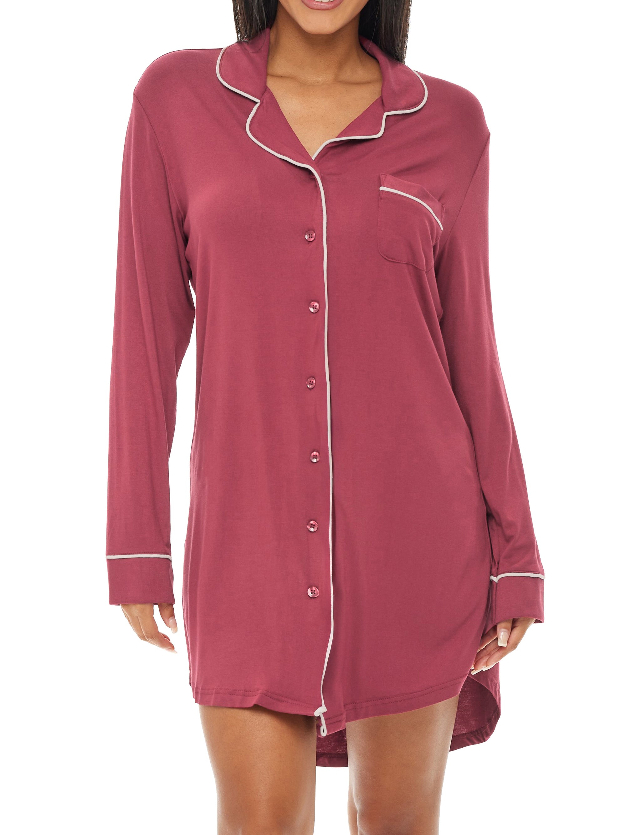ADR Womens Sleep Shirt 100% Cotton Lightweight Night Shirt Beetroot XL