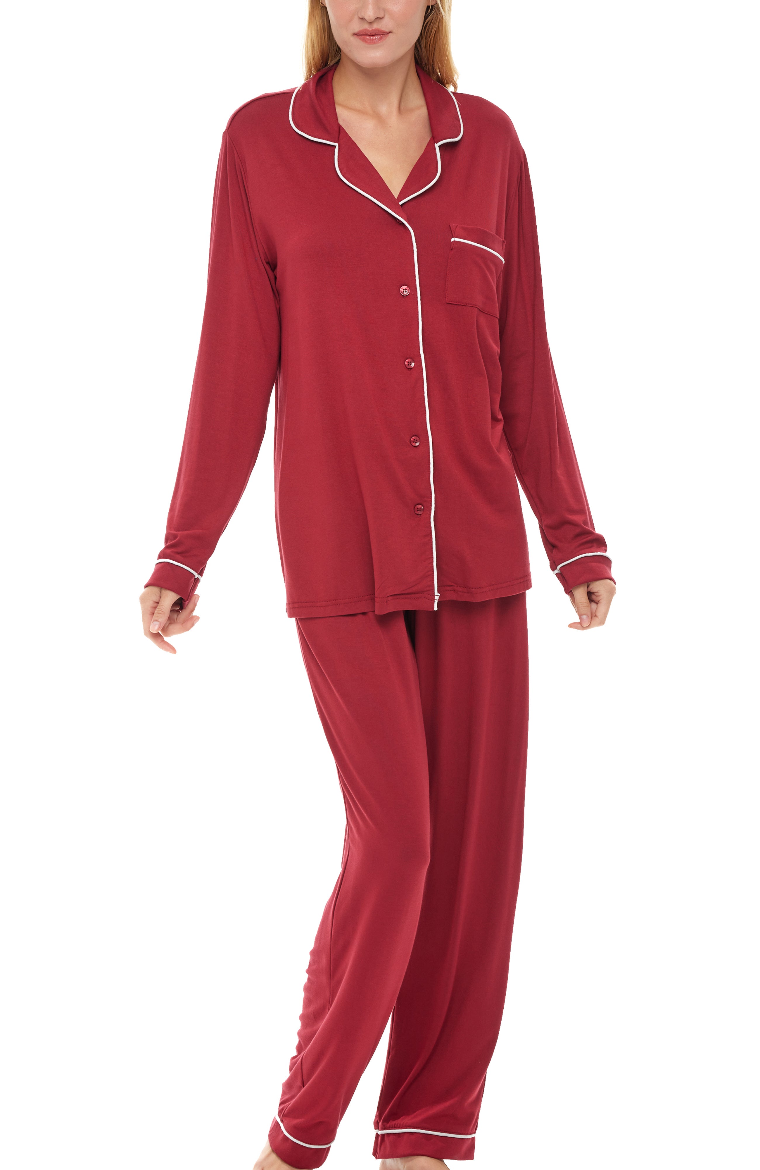 Women's Soft Knit Jersey Pajamas Lounge Set, Long Sleeve Top and Pants with  Pockets – Alexander Del Rossa