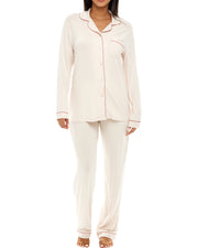 Seashell Classic Cotton Knit Pajamas Set with Pockets, Lightweight Long Sleeve PJ Set