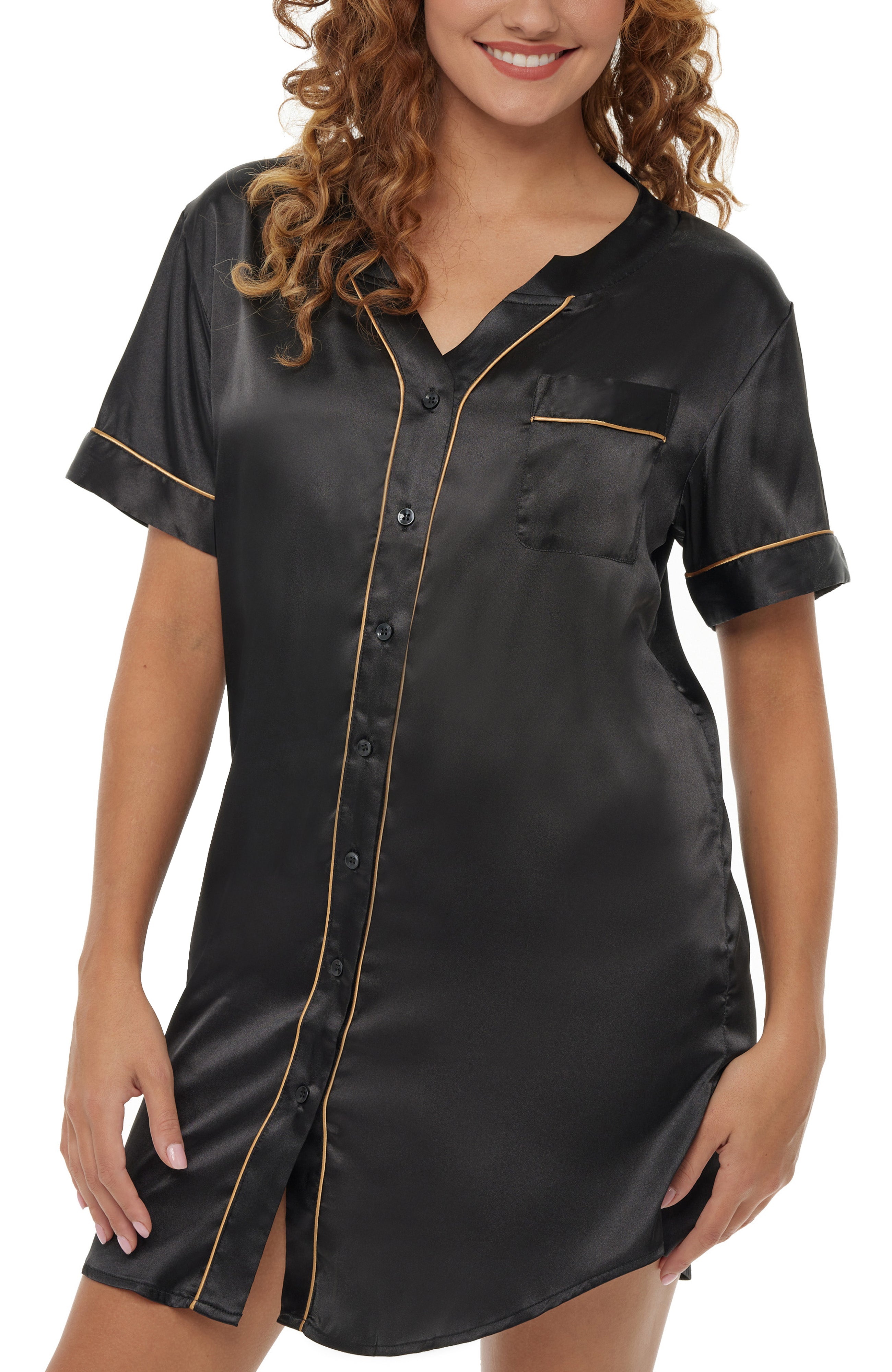 satin sleep shirt dress Bare The Washed Satin Sleep Shirt - Legion Blue