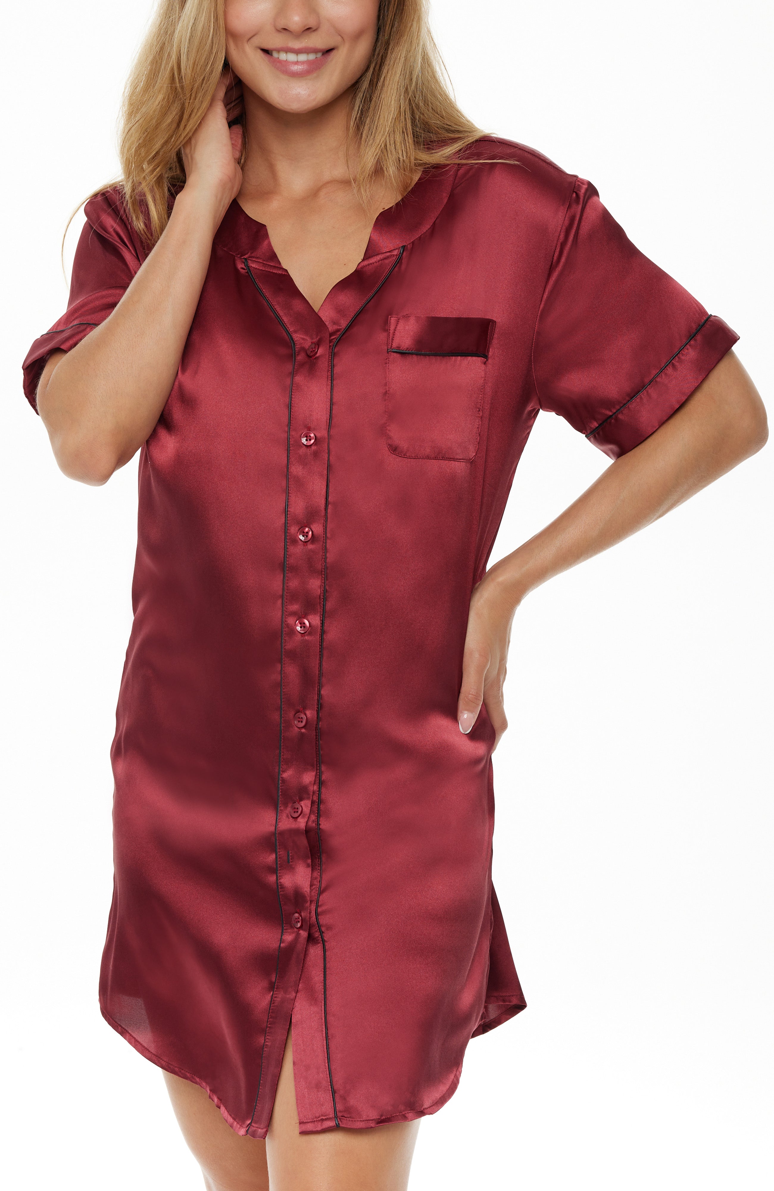 satin shirt night dress Women's Satin Nightdress Flare Bell Short Sleeve Sleep Dress Nightshirt Nightgown