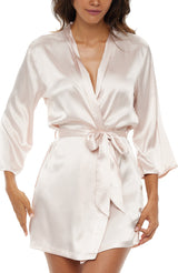 Women's Pink Champagne Satin Robe with Pockets, Belt Loops, Short, Above the Knee Length
