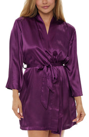Women's Deep Purple Satin Robe with Pockets, Belt Loops, Short, Above the Knee Length