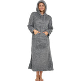Women's Dark Heathered Gray Plush Sweatshirt Robe with Pockets, Long Hooded Fleece Duster Kaftan