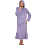 Women's Heathered Lavender Plush Sweatshirt Robe with Pockets, Long Hooded Fleece Duster Kaftan