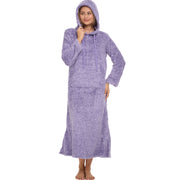 Women's Heathered Lavender Plush Sweatshirt Robe with Pockets, Long Hooded Fleece Duster Kaftan