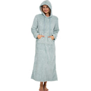 Women's Light Mint Plush Sweatshirt Robe with Pockets, Long Hooded Fleece Duster Kaftan