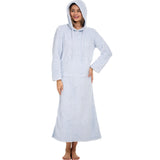 Women's Heathered Light Blue Plush Sweatshirt Robe with Pockets, Long Hooded Fleece Duster Kaftan