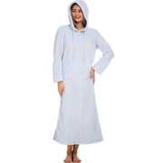 Women's Heathered Light Blue Plush Sweatshirt Robe with Pockets, Long Hooded Fleece Duster Kaftan