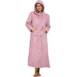 Women's Heathered Mauve Plush Sweatshirt Robe with Pockets, Long Hooded Fleece Duster Kaftan