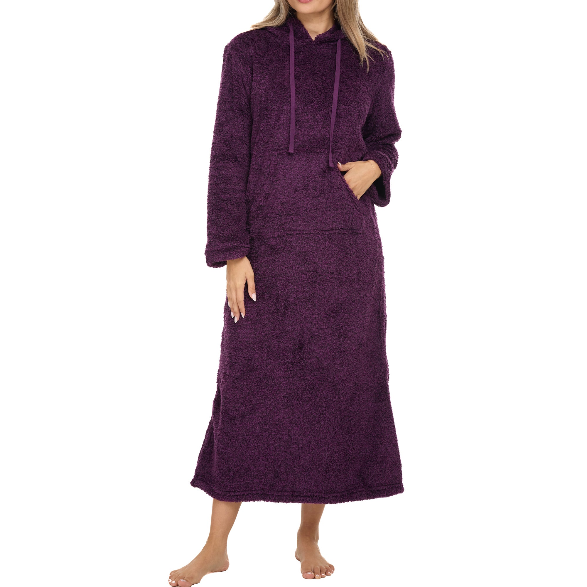 ADR Women's Warm Fleece Nightgown, Oversized Hoodie, Long Hooded