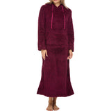 Women's Heathered Burgundy Plush Sweatshirt Robe with Pockets, Long Hooded Fleece Duster Kaftan