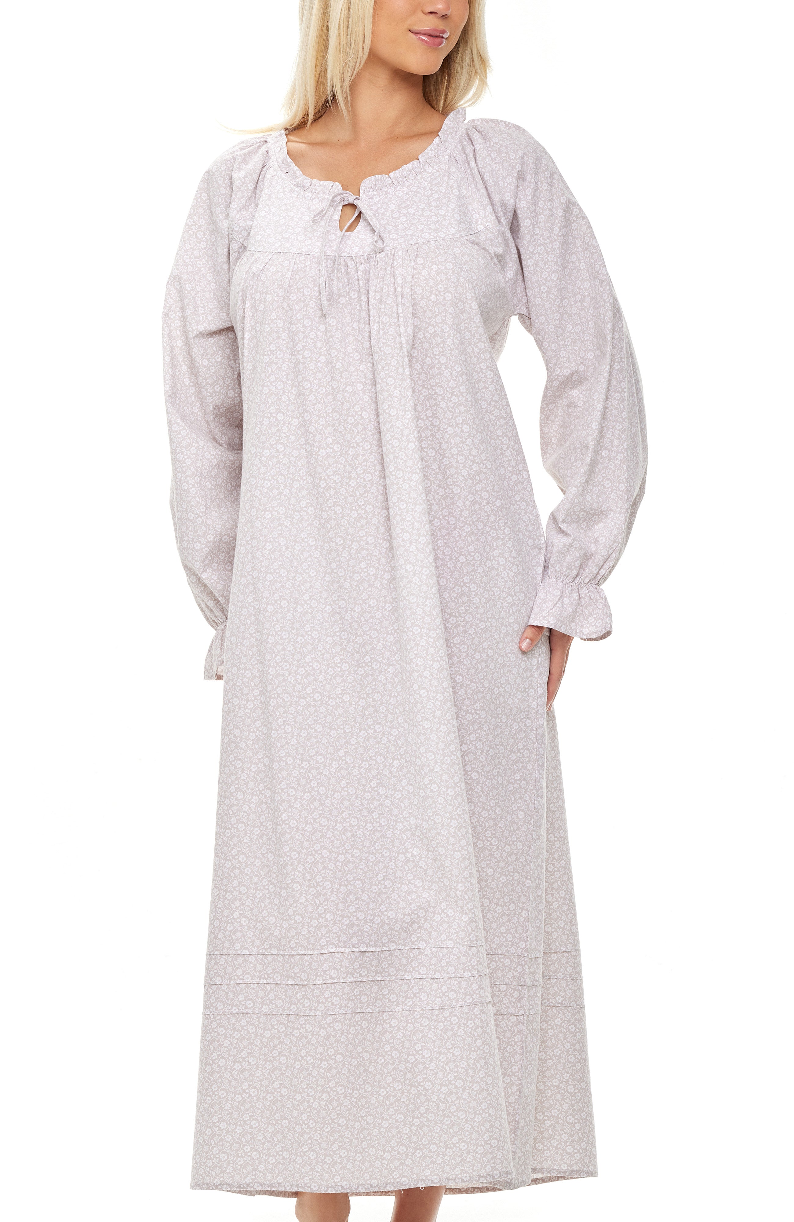 Women Cotton Victorian Nightgown Pockets, Long Sleeve Poet Nightshirt Ruffled Vintage Night Dress Gown, White Floral on Gray / XL Women Cotton Victorian Nightgown Pockets, Long Sleeve Poet Nightshirt Ruffled Vintage Night Dress Gown, White Floral on Gray / XL