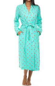 Womens Aqua Cats Long Knit Robe with Pockets
