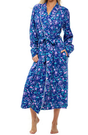 Womens Purple Floral Long Knit Robe with Pockets