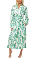 Womens Palm Leaves Long Knit Robe with Pockets