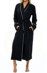 Womens Black Long Knit Robe with Pockets
