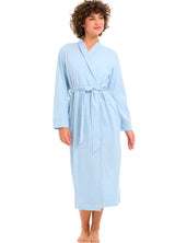 Womens Light Heathered Blue Long Knit Robe with Pockets