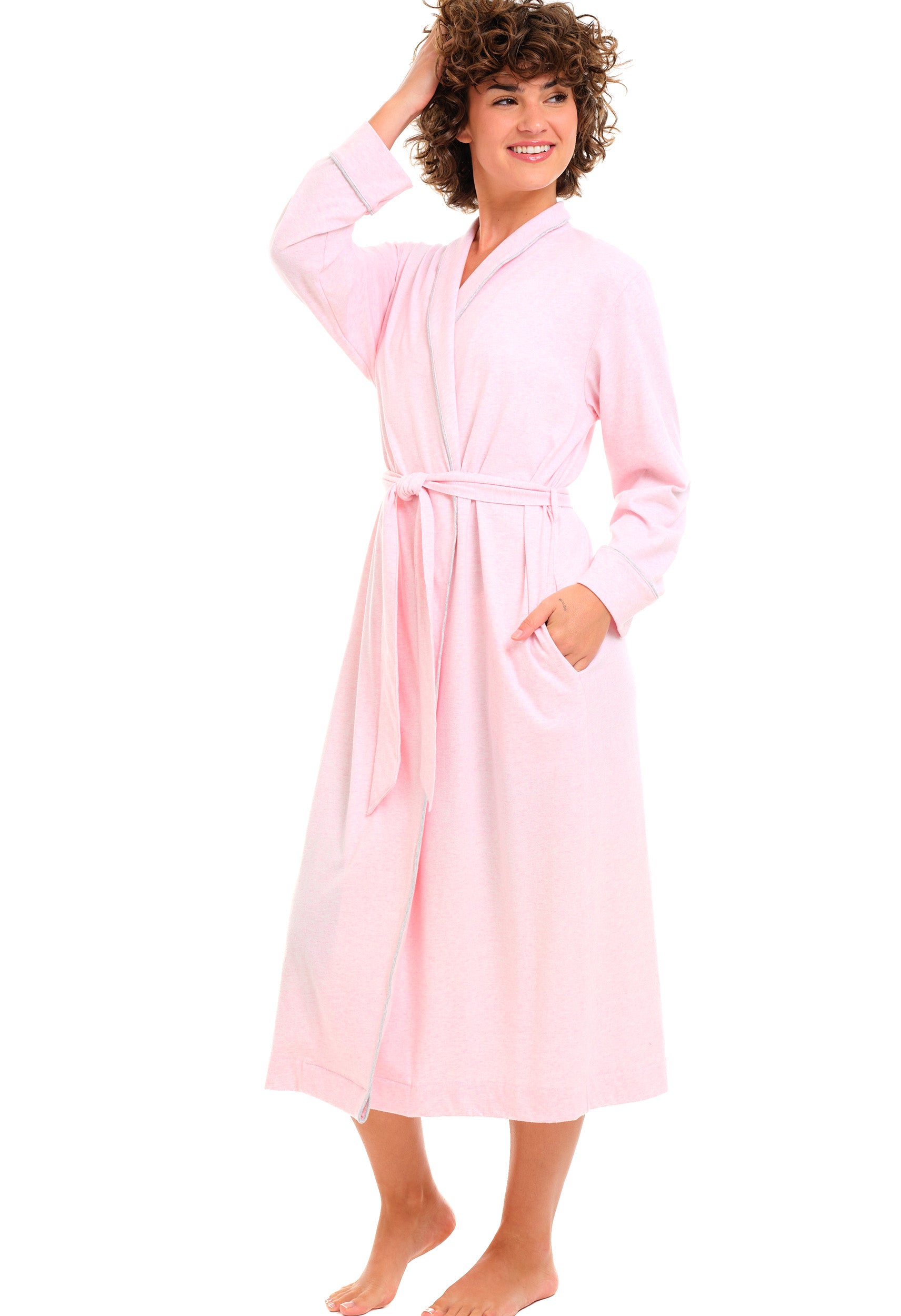 ADR Womens Soft Cotton Knit Jersey Lounge Robe with Pockets, Long Bathrobe – Alexander Del Rossa