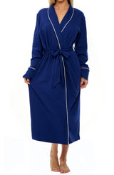 Womens Midnight Blue Long Knit Robe with Pockets