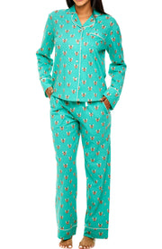 Womens Aqua Cats Long Sleeve Knit Pajamas
