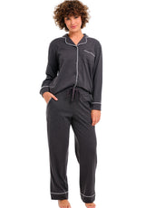 Womens Dark Heathered Gray Long Sleeve Knit Pajamas
