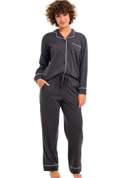 Womens Dark Heathered Gray Long Sleeve Knit Pajamas