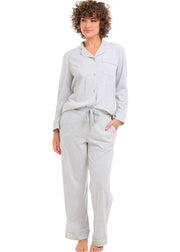 Womens Light Heathered Gray Long Sleeve Knit Pajamas
