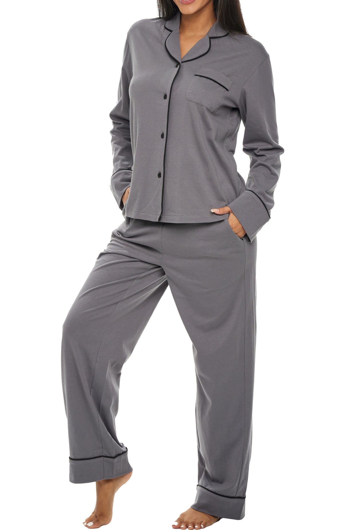 Womens Ash Gray Long Sleeve Knit Pajamas