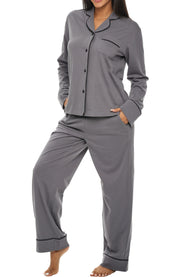 Womens Ash Gray Long Sleeve Knit Pajamas