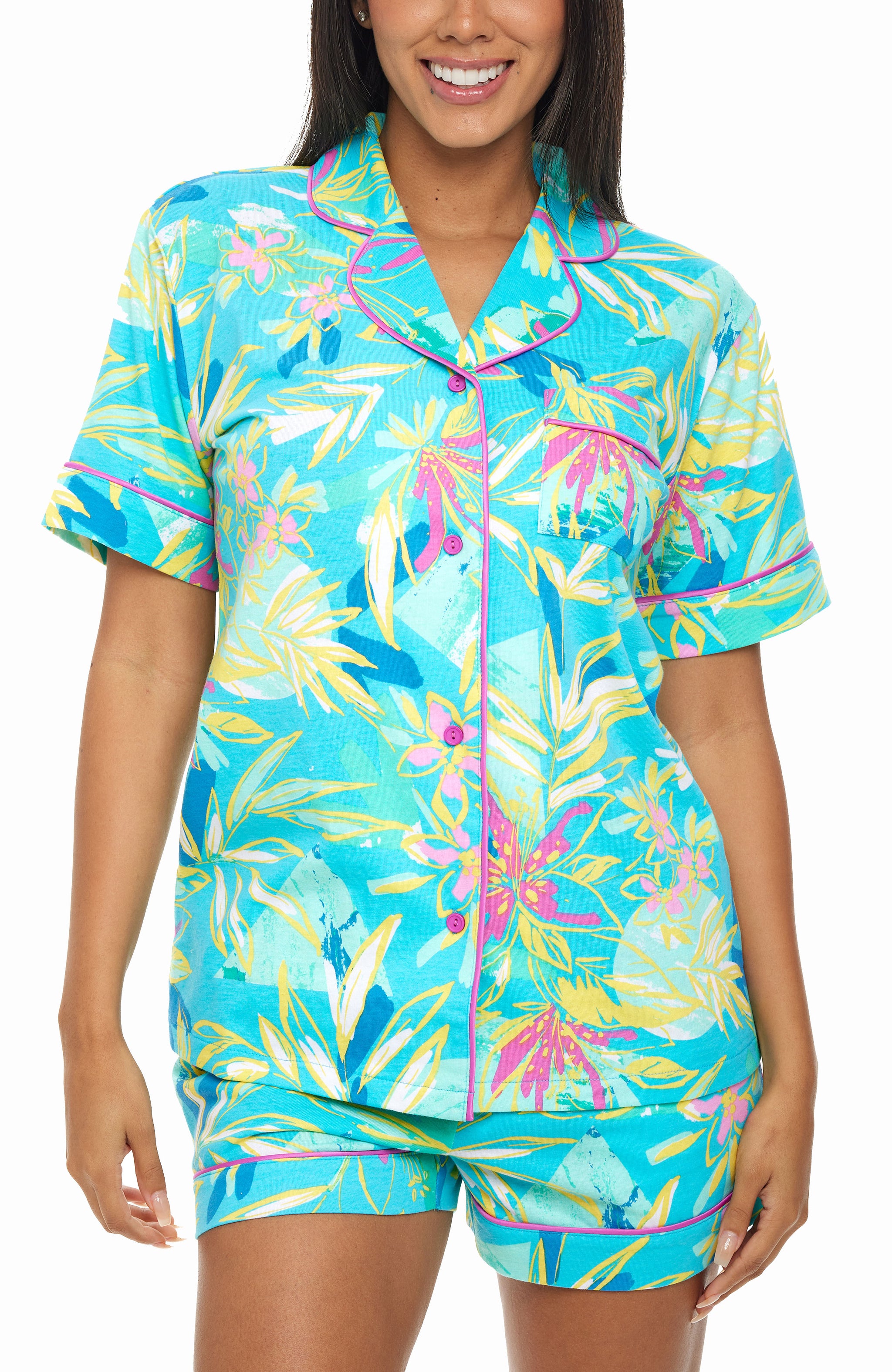 ADR Women's Soft Cotton Knit Jersey Pajamas Lounge Set, Short