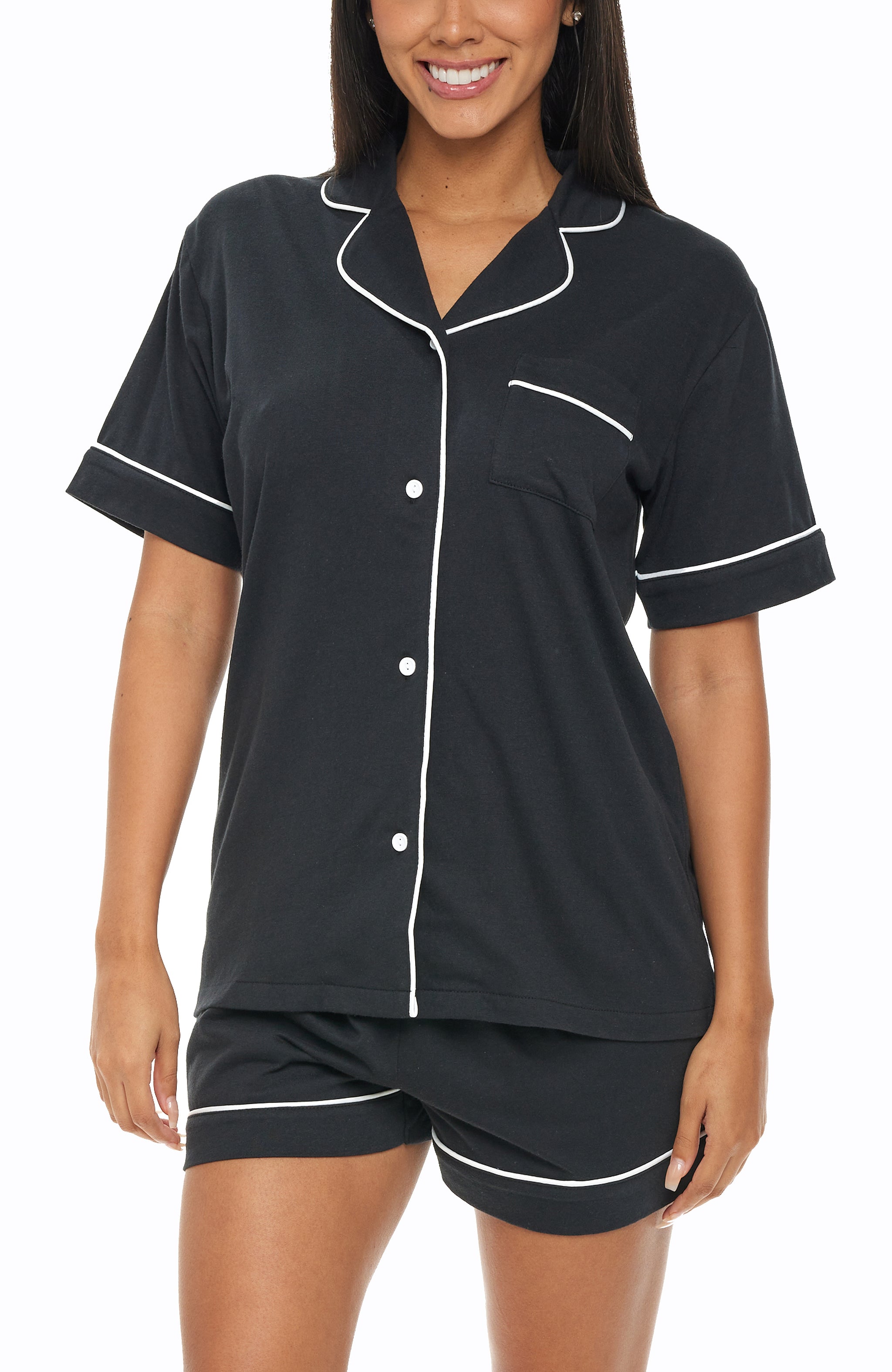 Alexander Del Rossa Women's Cotton Knit Pajama Set – Short Sleeve Top & Shorts With Pockets, Soft Lounge Wear