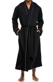 Mens Black - 5 ft 5 in & Taller Long Knit Lounge Robe with Pockets