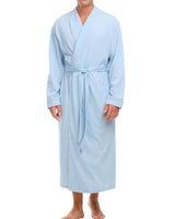 Mens Light Heathered Blue - 5 ft 5 in & Taller Long Knit Lounge Robe with Pockets