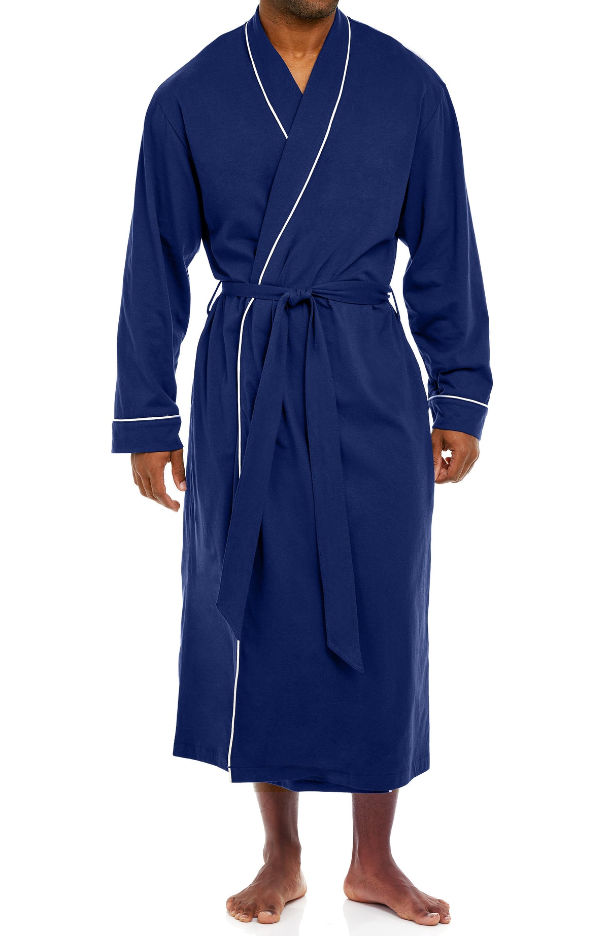 Mens Midnight Blue - 5 ft 5 in & Taller Long Knit Lounge Robe with Pockets