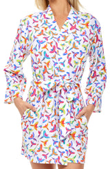 Womens Tropical Macaw Parrots Knit Robe with Pockets