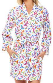 Womens Tropical Macaw Parrots Knit Robe with Pockets