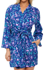 Womens Purple Tropical Floral Knit Robe with Pockets